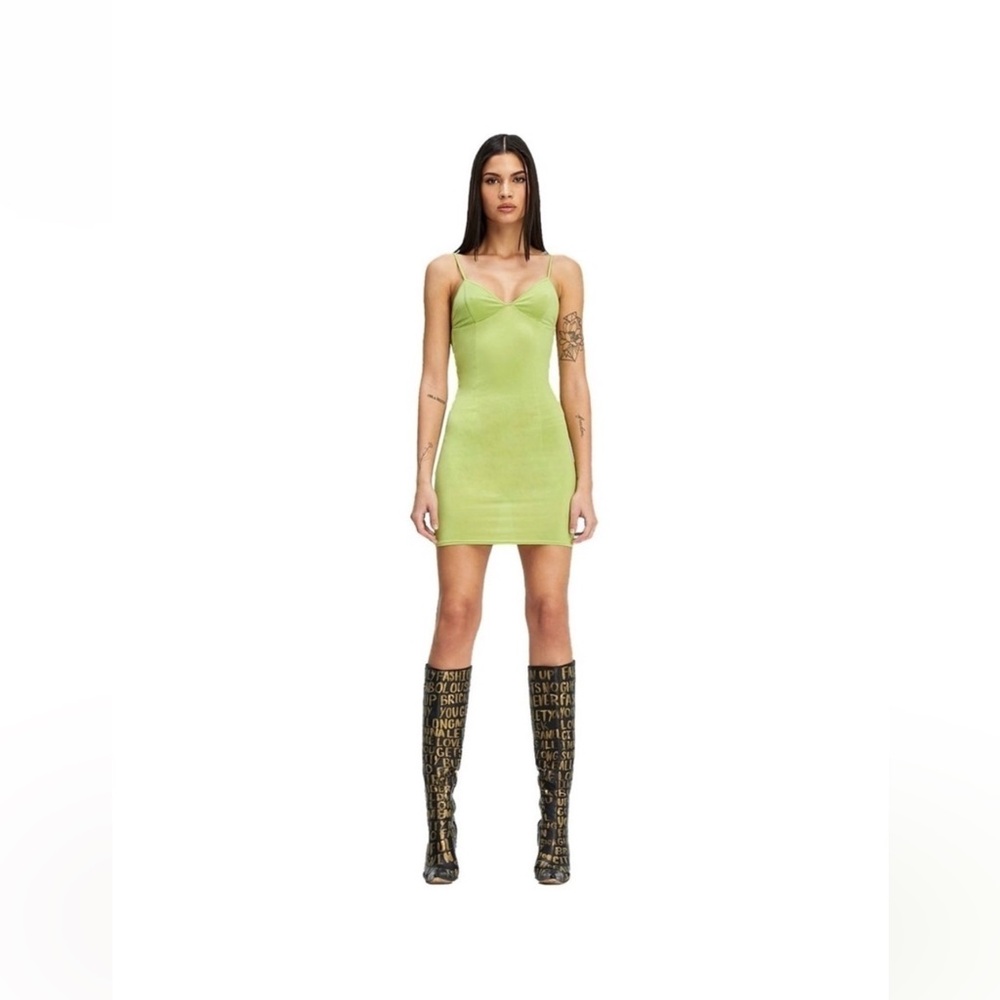 NEW I.AM.GIA 90s Bodycon Mini Slip Dress Cami in Lime Green Womens Large Y2k